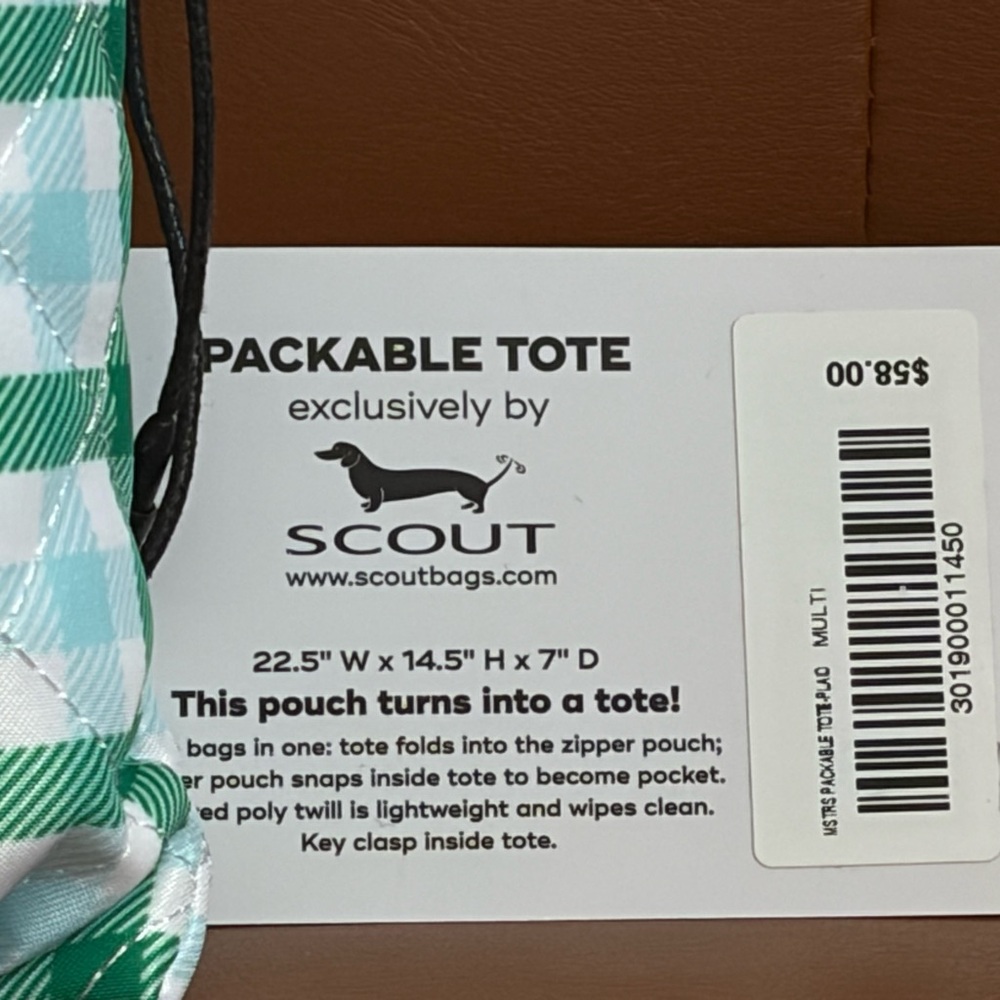 Masters Green and White Plaid Large Tote Bag - Picture 4 of 5